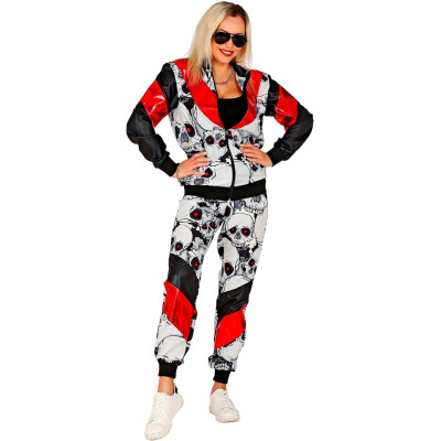 Bold and Edgy: Black and Red Skull Print Tracksuit for Adults