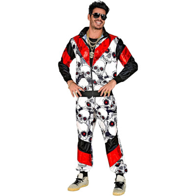 Bold and Edgy: Black and Red Skull Print Tracksuit for Adults
