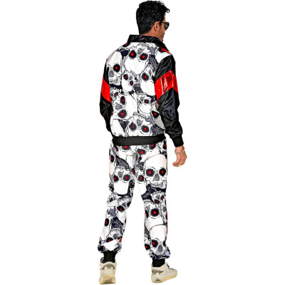 Bold and Edgy: Black and Red Skull Print Tracksuit for Adults
