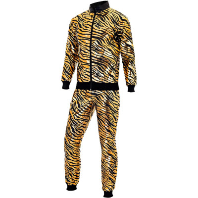 Stylish Tiger Print Gold Tracksuit for Adults - Ideal for Carnival Celebrations