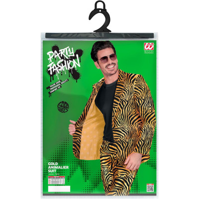 Unleash Your Wild Side: Dazzling Golden Zebra Party Suit for Men