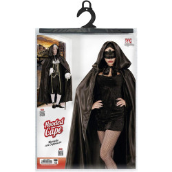 Võluv must satiinist kapuutsiga kaabu - 145 cm elegantsi ja saladuslikkust