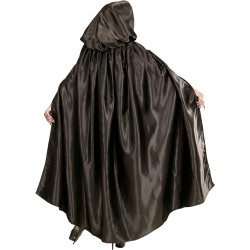 Enchanting Black Satin Hooded Cape - 145 cm of Elegance and Mystery