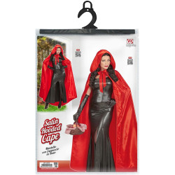 Enchanting 145 cm Red Satin Hooded Cape – Perfect for a Dramatic Entrance!