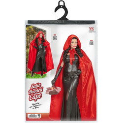 Enchanting 145 cm Red Satin Hooded Cape – Perfect for a Dramatic Entrance!