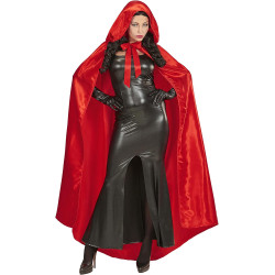 Enchanting 145 cm Red Satin Hooded Cape – Perfect for a Dramatic Entrance!