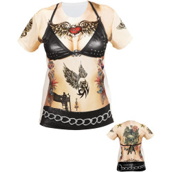 Edgy Rocker/Biker Women's T-Shirt with Bold Tattoo Design