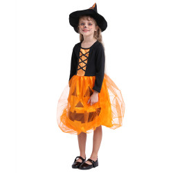 Pumpkin Witch Costume for Girls – Halloween Dress with Hat