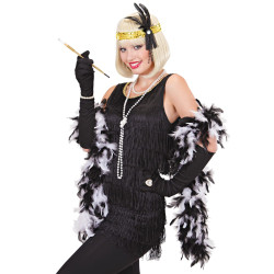 Leather Sparkling Headband with Feathers and Pearls