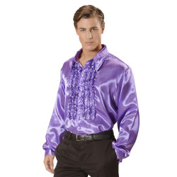 70s Disco Purple Satin Shirt for Men