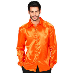 Men's 70s Disco Orange Satin Shirt