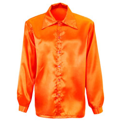 Men's 70s Disco Orange Satin Shirt