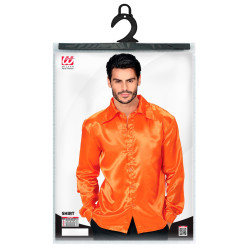 Men's 70s Disco Orange Satin Shirt