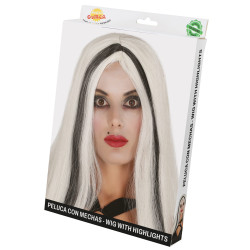 Long White Glow-in-the-Dark Wig with Black Streak