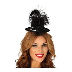 Black Mini Hat with Feathers